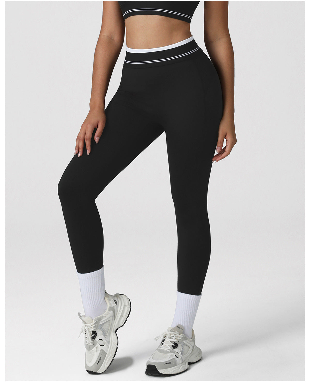 Nude Feel Contrast Color High Waist Yoga Pants Women Hip Raise Skinny Sports Ninth Pants Indoor Dance Training Workout Pants