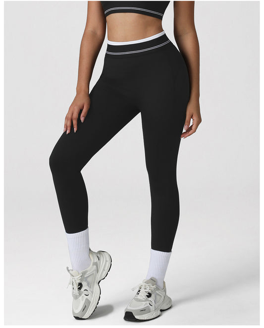 Nude Feel Contrast Color High Waist Yoga Pants Women Hip Raise Skinny Sports Ninth Pants Indoor Dance Training Workout Pants