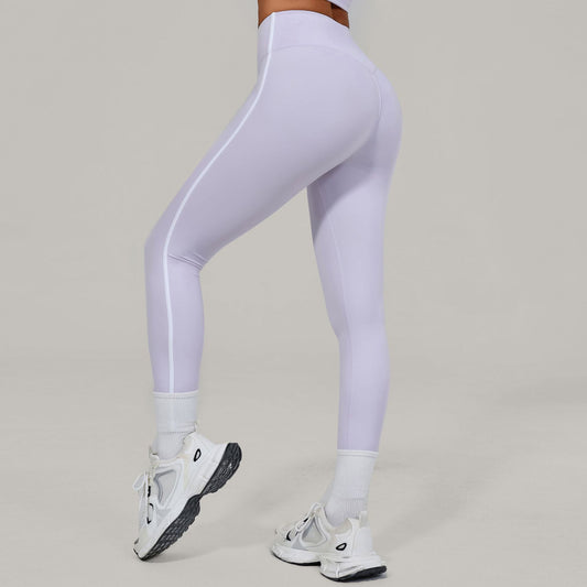 High Waist Invisible Pleated Yoga Pants Color Contrast Patchwork Nude Feel Tight Women Sports Fitness Pants