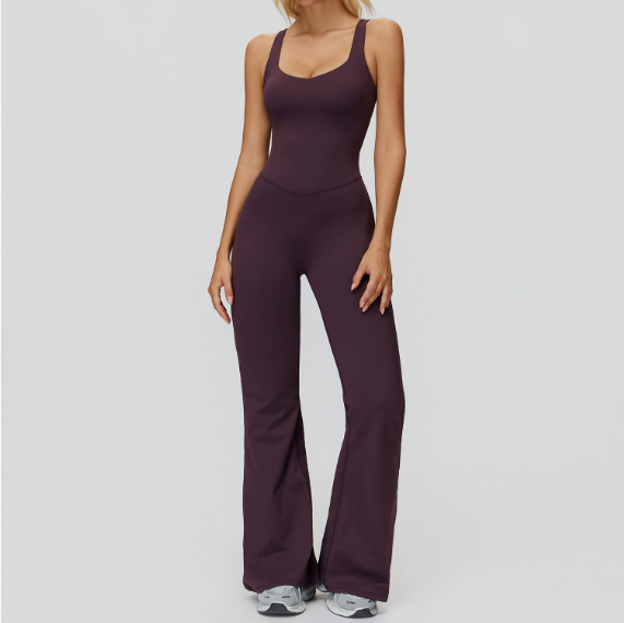 Brushed Cross Back Wide Leg Yoga Jumpsuit