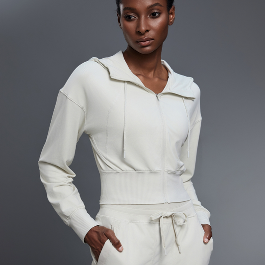 Hooded Sports Jacket Women Short Spring Autumn Waist Cardigan Long Sleeved Top Yoga Workout Clothes Jacket