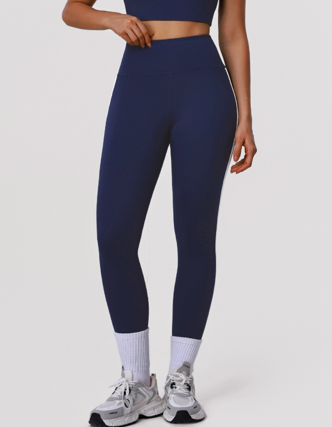 Sports Yoga Double Striped Tights Women Elastic High Waist Abdominal-Shaping Slimming Hip Lifting Running Workout Ankle Length Pants