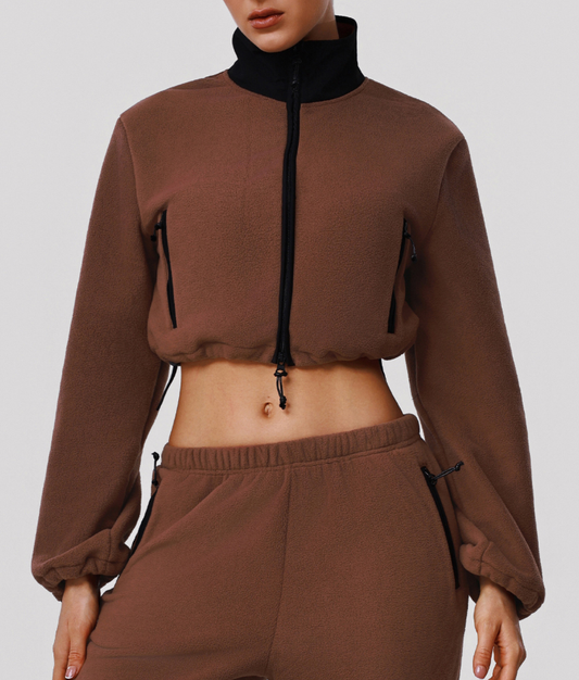 Autumn Winter Thick Polar Fleece Sports Slim Fitting Coat Warm Stand Collar Zipper Pocket Fitness Long Sleeved Upper Garment