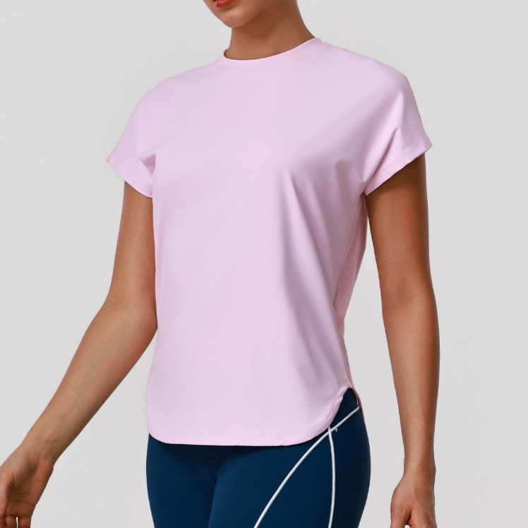 Yoga Clothes round Neck Quick Drying T-shirt Loose Stitching Short Sleeve Sports Workout Outdoor Running Top