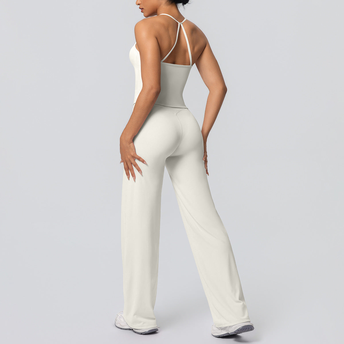 Women Nude Feel Solid Color Sports Sling Vest Abdominal Shaping High Waist Straight Leg Pants Yoga Clothes Leggings Yoga Set
