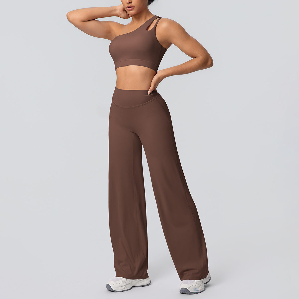 Oblique Shoulder Backless Bra Nude Feel Sports Vest Running Yoga Pants Fitness Straight-Leg Pants Yoga Set Women