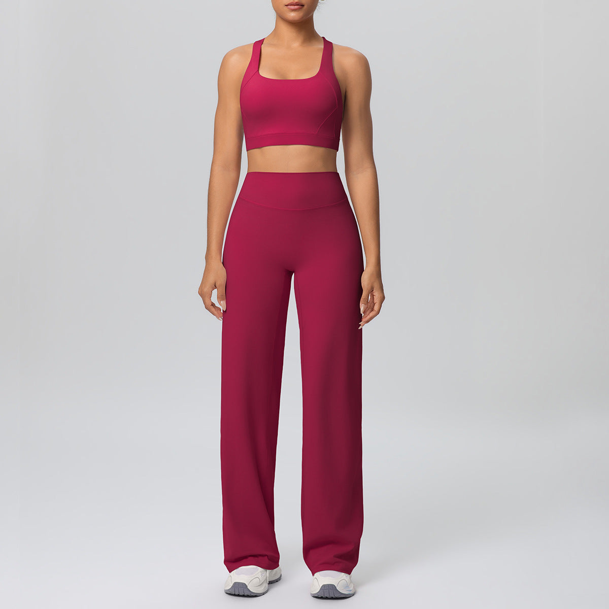 Solid Color Vest Shockproof Push up Cross Strap Bra Nude Feel Straight Leg Pants Yoga Pants Workout Exercise Outfit