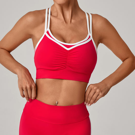 Autumn Sand Tight Nude Feel Contrast Color Sports Bra Women Backless Yoga Vest Workout Clothes Outer Wear Sports Top
