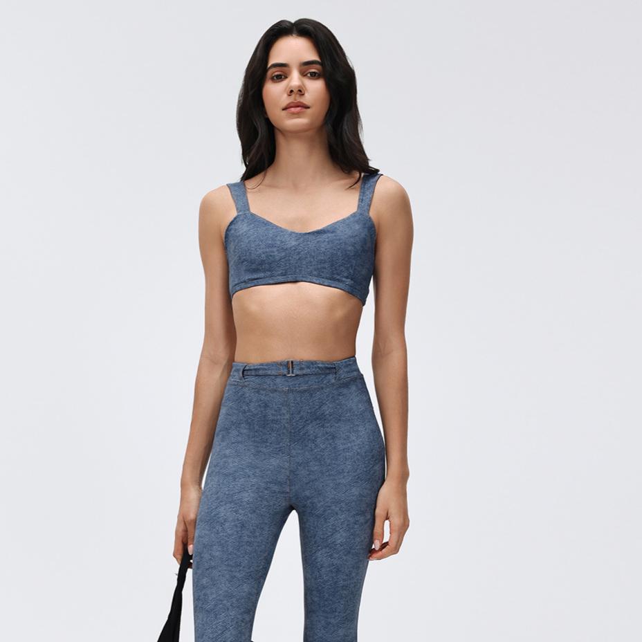 Sling Denim Tube Top Push up Breast Holding Sports Underwear Shock Absorption Anti Sagging Workout Yoga Bra