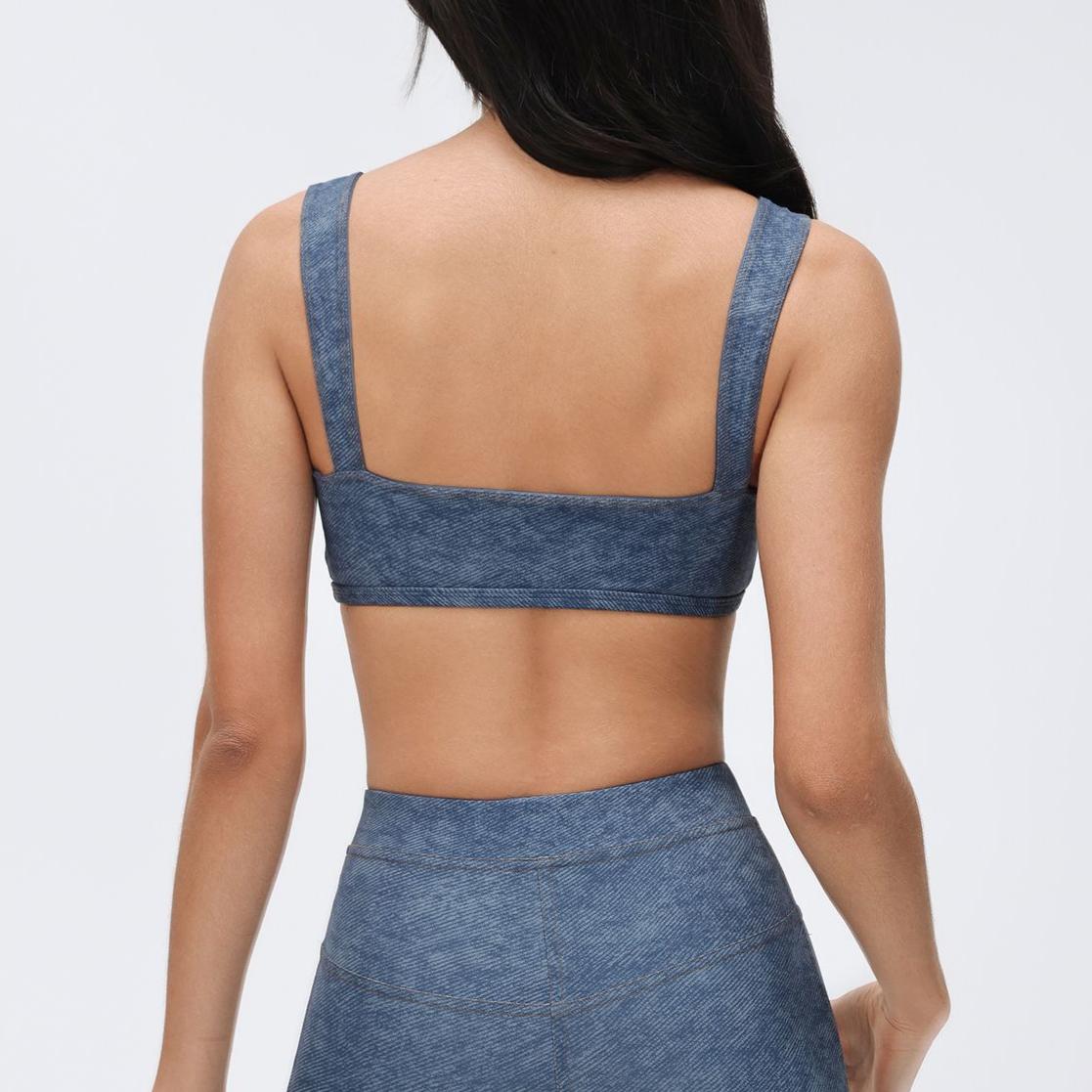 Sling Denim Tube Top Push up Breast Holding Sports Underwear Shock Absorption Anti Sagging Workout Yoga Bra