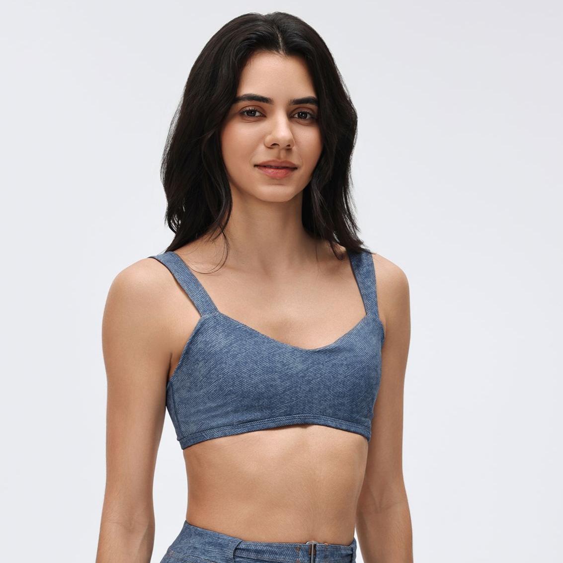 Sling Denim Tube Top Push up Breast Holding Sports Underwear Shock Absorption Anti Sagging Workout Yoga Bra