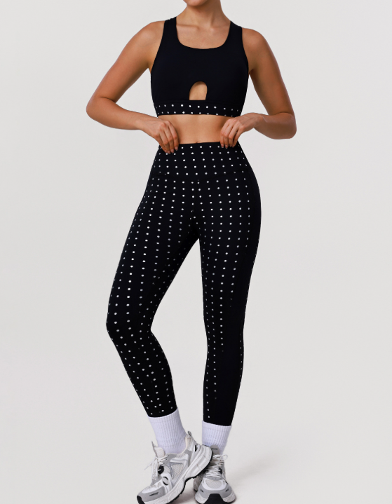 Polka Dot Sports Set Running Beauty Back Underwear Bra Yoga Clothes High Waist Hip Raise Pants Fitness Two Piece Sets