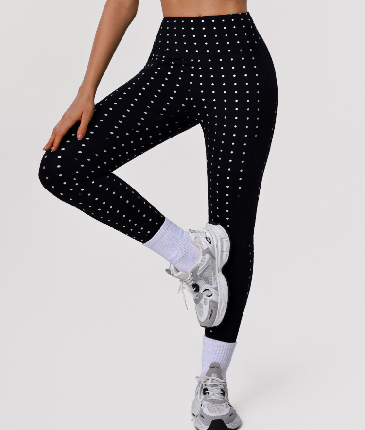 Nude Feel Peach Hip Raise Fitness Yoga Pants Silver Polka Dot High Elastic Sports Skinny Ankle Length Pants Women