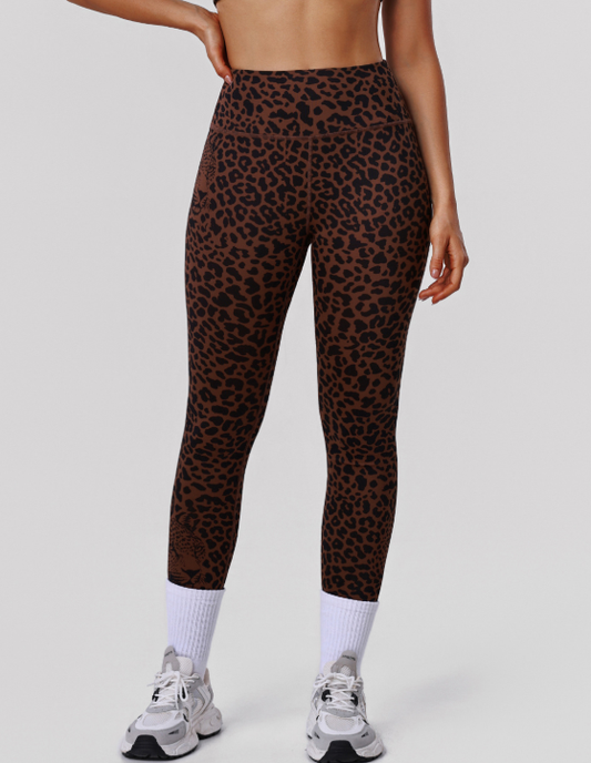 Leopard Print Peach Hip Raise Printed High Waist Yoga Pants Women Slim Fit Fitness Pants Outdoor Running Sports Ninth Pants