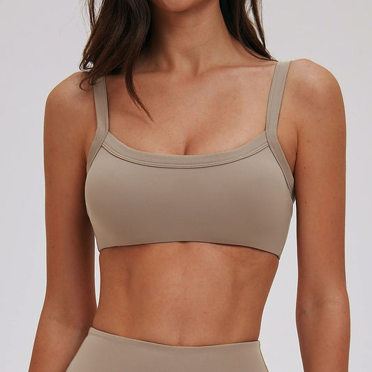 Brushed Double Shoulder Strap Yoga Bra Hollow Out Cutout Back Tight Sports Underwear Outer Wear Running Fitness Clothes