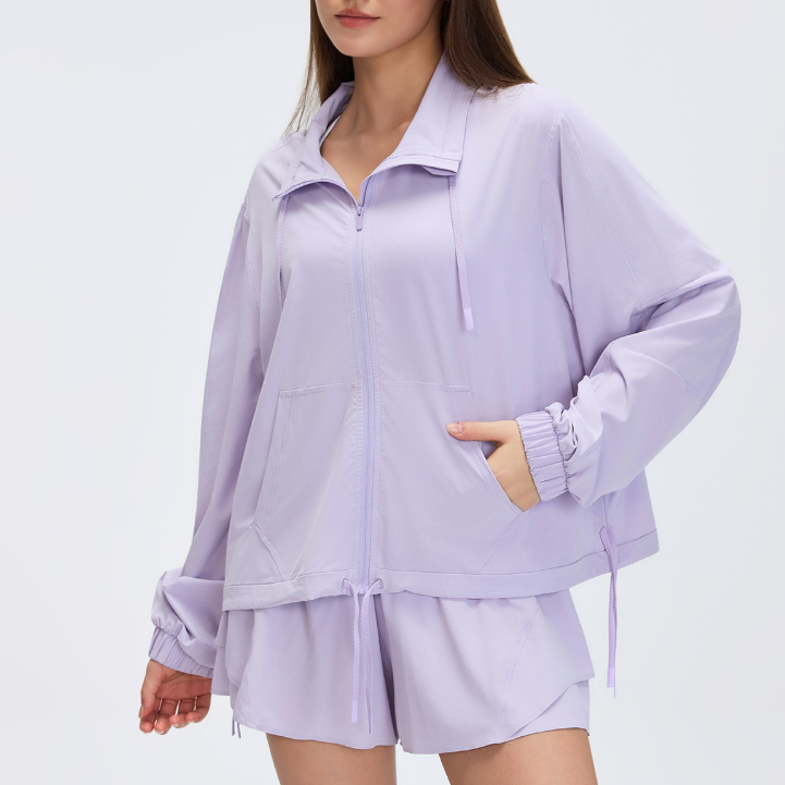 Spring Sports Casual Stand Collar Coat Women Loose All Match Long Sleeved Sports Workout Clothes Top