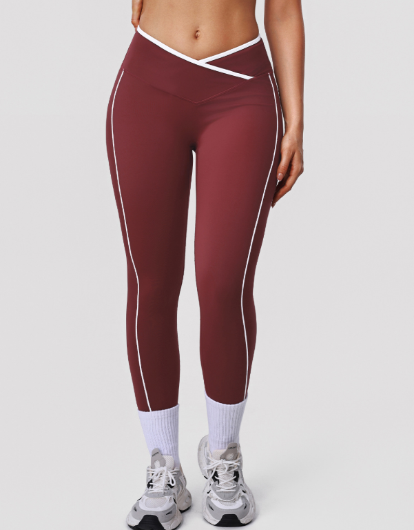 Contrast Color Cross High Top Sports Leggings Peach Hip Raise Yoga Ninth Pants Outdoor Workout Clothes Women