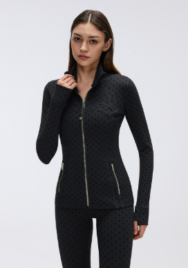 Big Brand Same Cute Black Polka Dot Yoga Leggings Women Stand up Collar Jacket Slim Fit Figure Flattering Sports Two Piece Sets