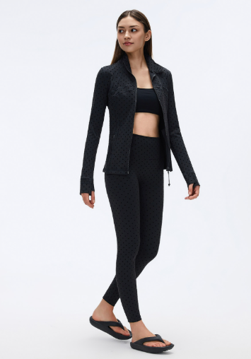 Big Brand Same Cute Black Polka Dot Yoga Leggings Women Stand up Collar Jacket Slim Fit Figure Flattering Sports Two Piece Sets