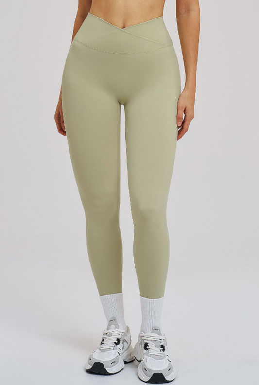 Brushed Yoga Trousers Cross Waist Skinny Workout Pants Outdoor Cycling Running Trousers