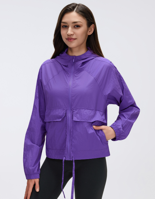 Outdoor Lightweight Sun Protection Hooded Top Waterproof Cardigan Long Sleeve Breathable Loose Sports Jacket Women