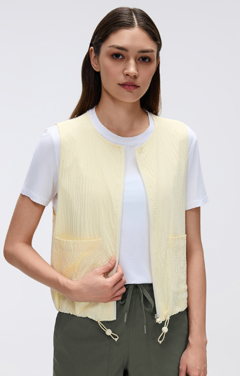 Casual All Match round Neck Vest Women Quick Drying Breathable Sleeveless Top Short Zipped Sports Coat