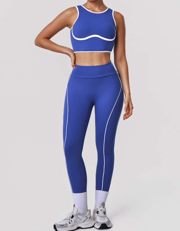 High Elastic Running Workout Outfit Shockproof Striped Bra Hip Raise High Waist Sports Pants Yoga Two Piece Sets
