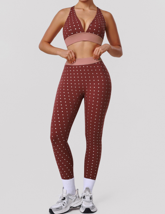 Dotted Prints Two Piece Sets Yoga Clothes Sexy Push up Bra High Elastic Tights Sports Fitness Clothes