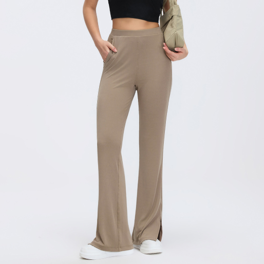 Stone Washed Rib Yoga Pants Women Loose Drooping Slimming Wide Leg Pants Slightly Split Exercise Workout Pants