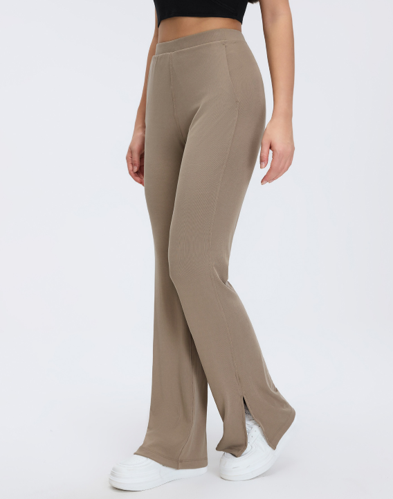 Stone Washed Rib Yoga Pants Women Loose Drooping Slimming Wide Leg Pants Slightly Split Exercise Workout Pants