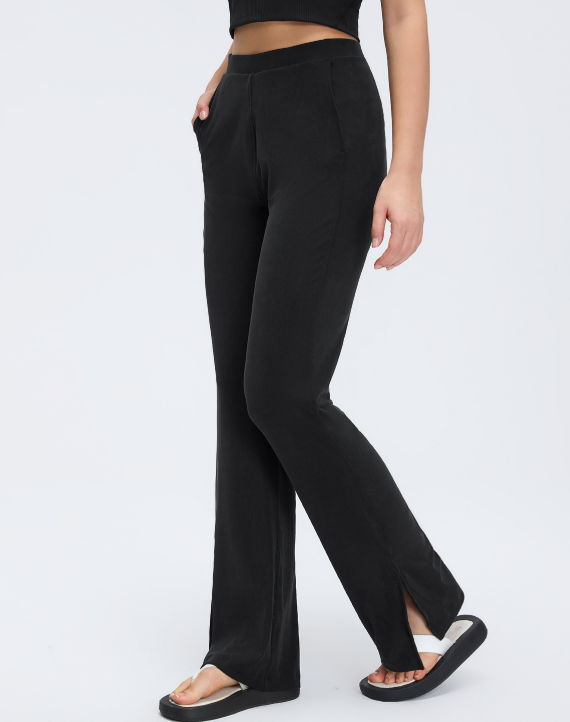 Stone Washed Rib Yoga Pants Women Loose Drooping Slimming Wide Leg Pants Slightly Split Exercise Workout Pants