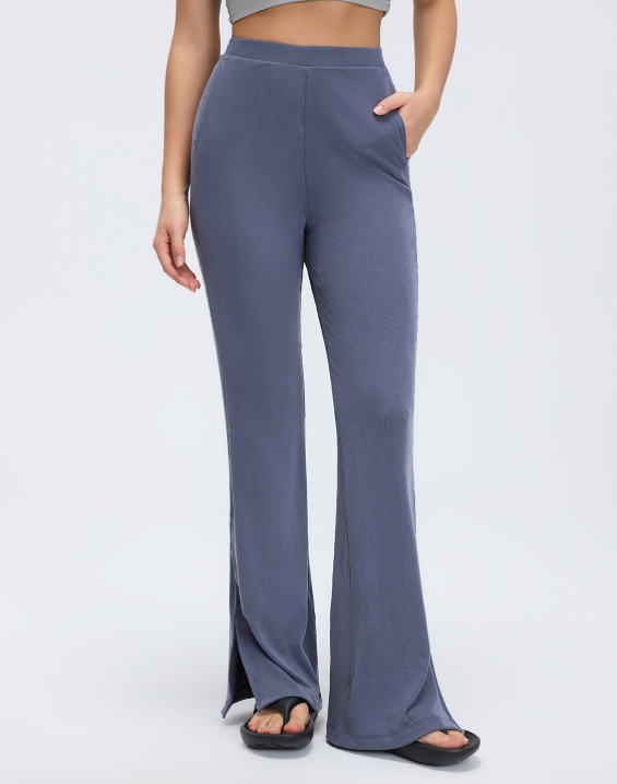 Stone Washed Rib Yoga Pants Women Loose Drooping Slimming Wide Leg Pants Slightly Split Exercise Workout Pants