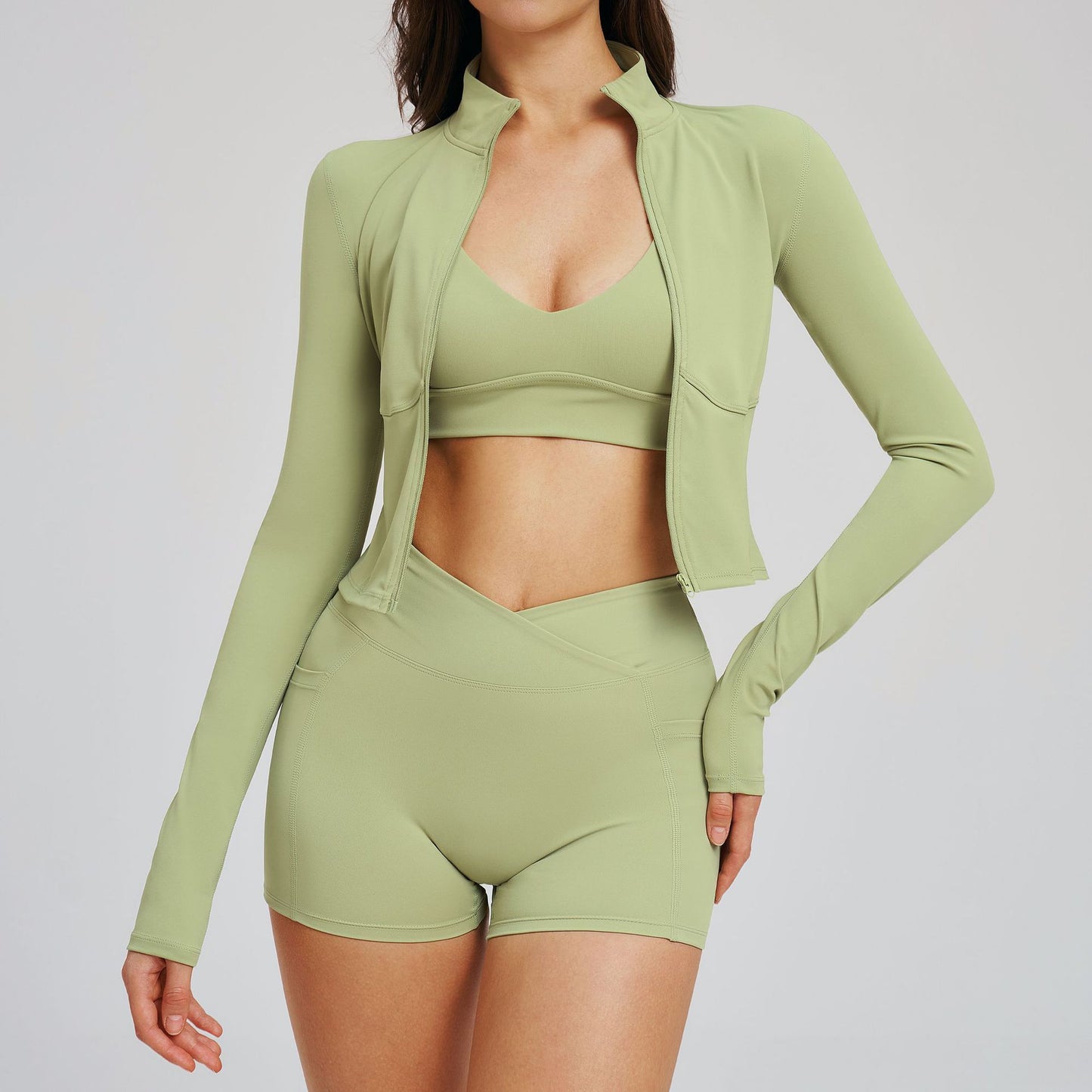 Nude Feel Casual Workout Women Outdoor Running Sports Three Piece Set