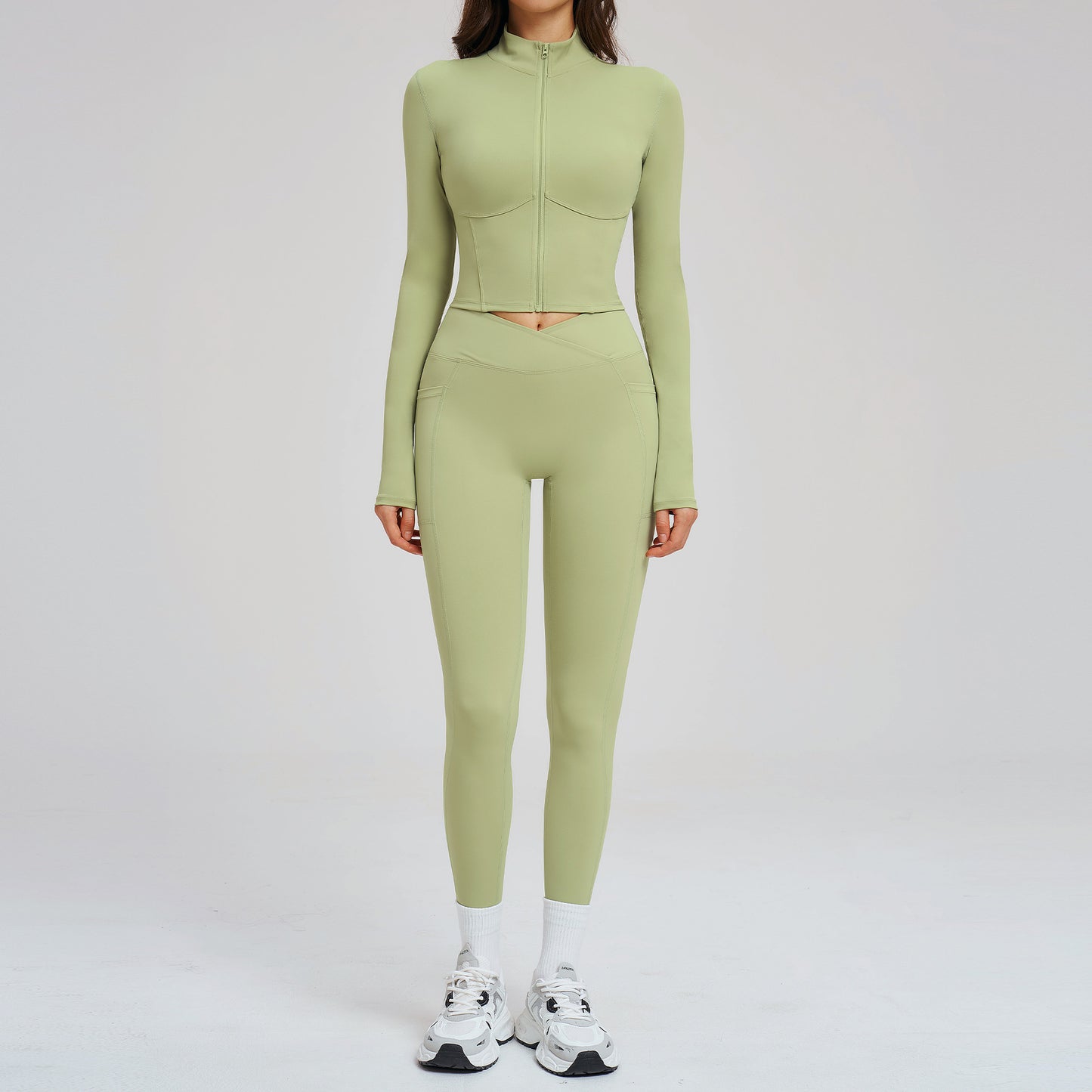 Women Nude Feel Yoga Zipper Tight Sports Workout Clothes Outdoor Running Sports Set