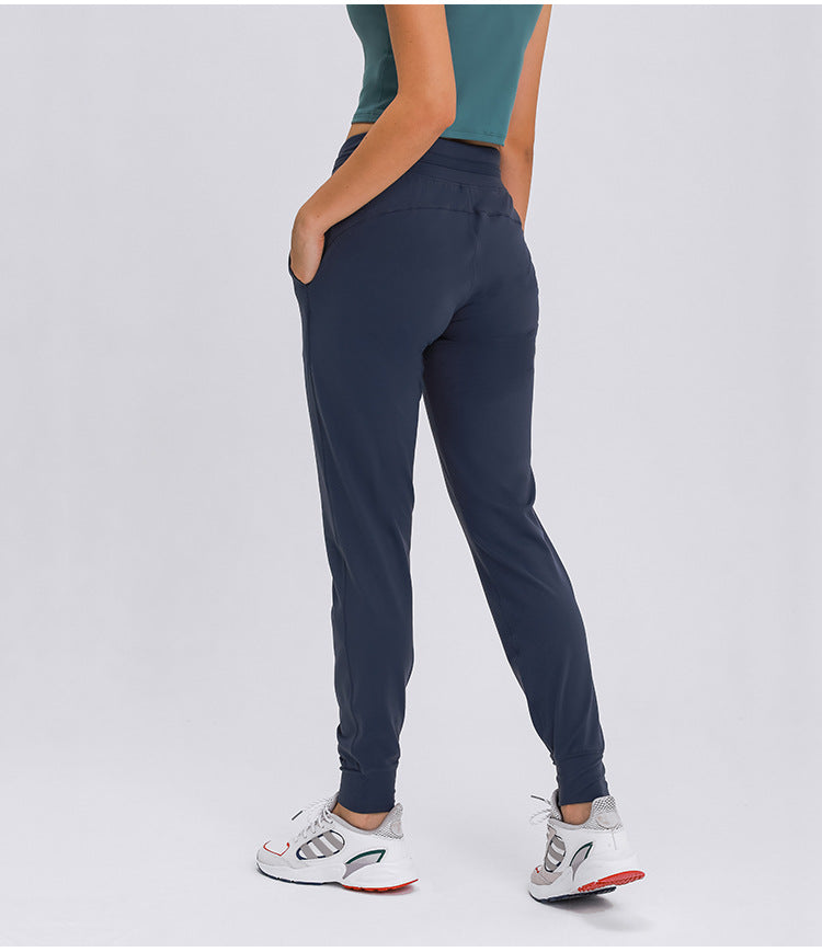 High Waist Yoga Pants Women Drawstring Quick Drying Elastic Running Fitness Pants Slim Fit Slimming Tappered Sports Pants