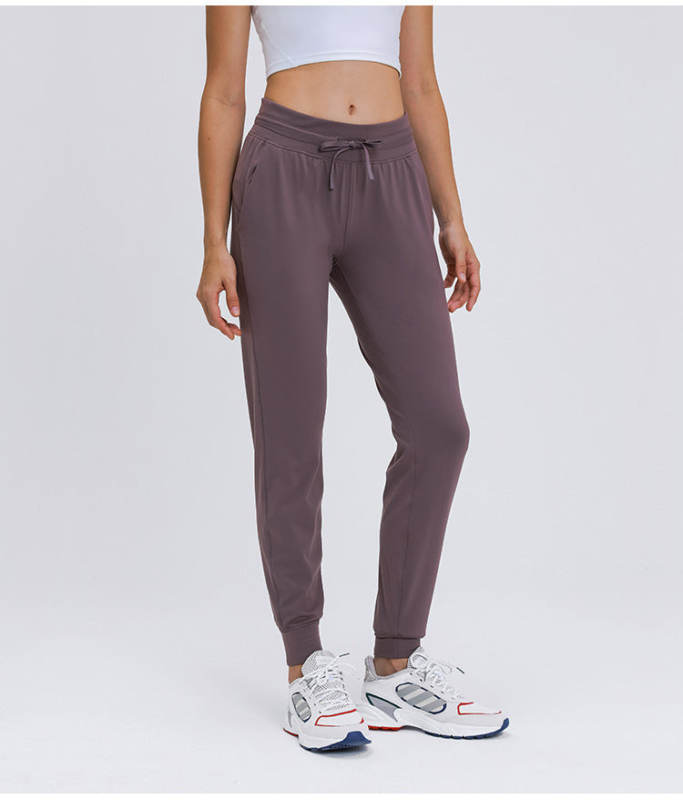 High Waist Yoga Pants Women Drawstring Quick Drying Elastic Running Fitness Pants Slim Fit Slimming Tappered Sports Pants