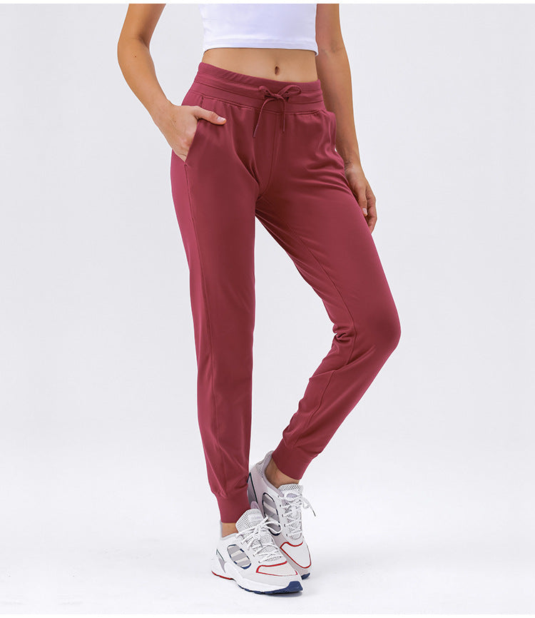 High Waist Yoga Pants Women Drawstring Quick Drying Elastic Running Fitness Pants Slim Fit Slimming Tappered Sports Pants