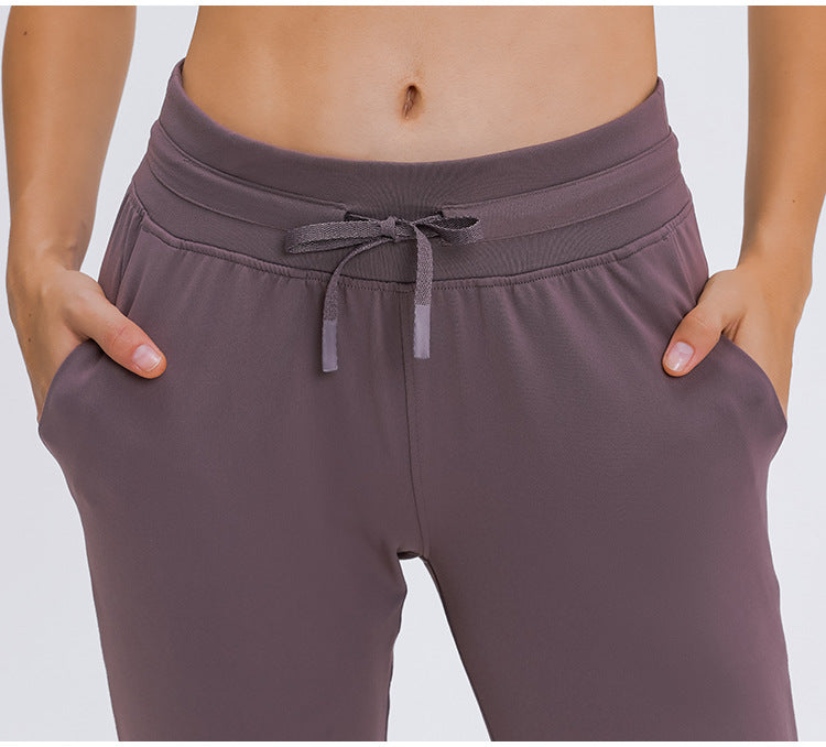 High Waist Yoga Pants Women Drawstring Quick Drying Elastic Running Fitness Pants Slim Fit Slimming Tappered Sports Pants