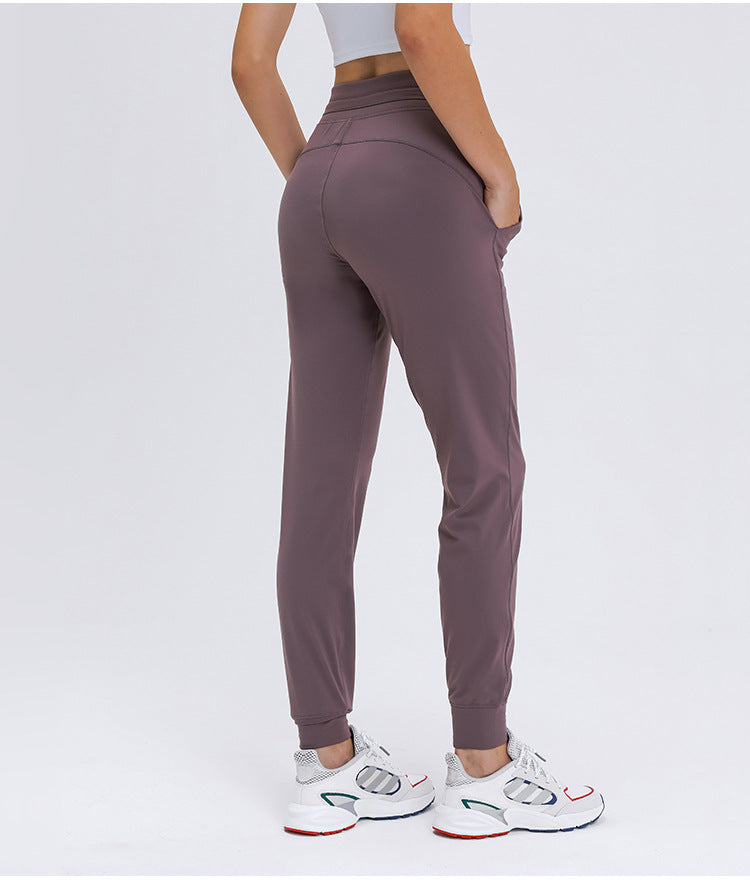 High Waist Yoga Pants Women Drawstring Quick Drying Elastic Running Fitness Pants Slim Fit Slimming Tappered Sports Pants