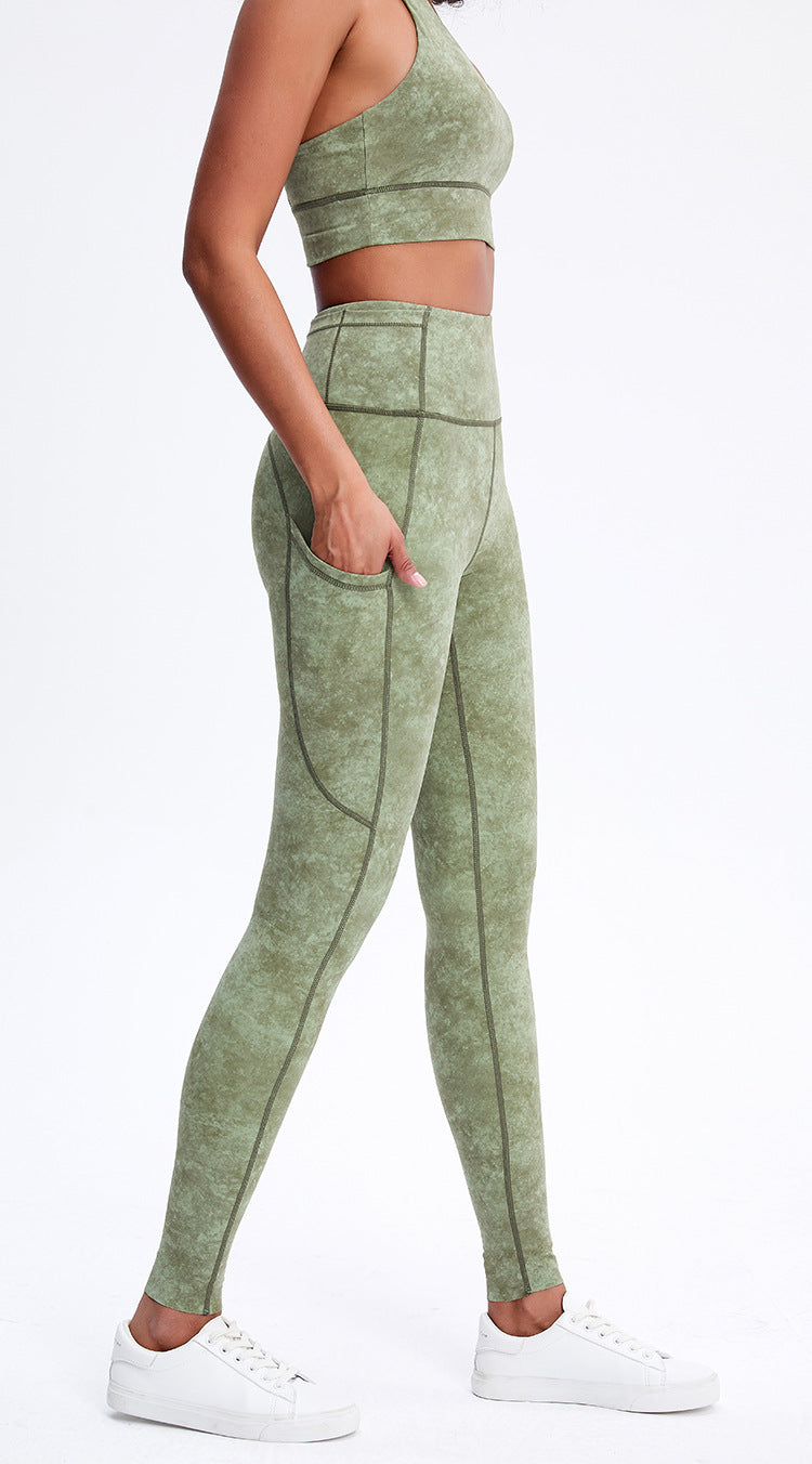 Nude Feel Pocket Sports Tights High Waist Hip Lift Running Stretch Fitness Quick Drying Yoga Pants Women