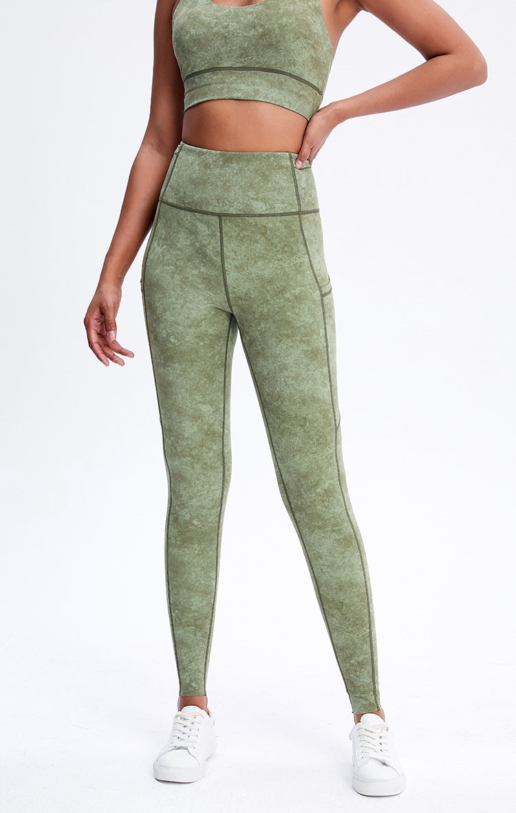 Nude Feel Pocket Sports Tights High Waist Hip Lift Running Stretch Fitness Quick Drying Yoga Pants Women