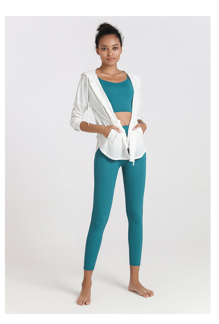 Loose Casual Sports Coat Women Hooded Cardigan Sun Protection Clothing Running Fitness Top Long Sleeve Yoga Wear