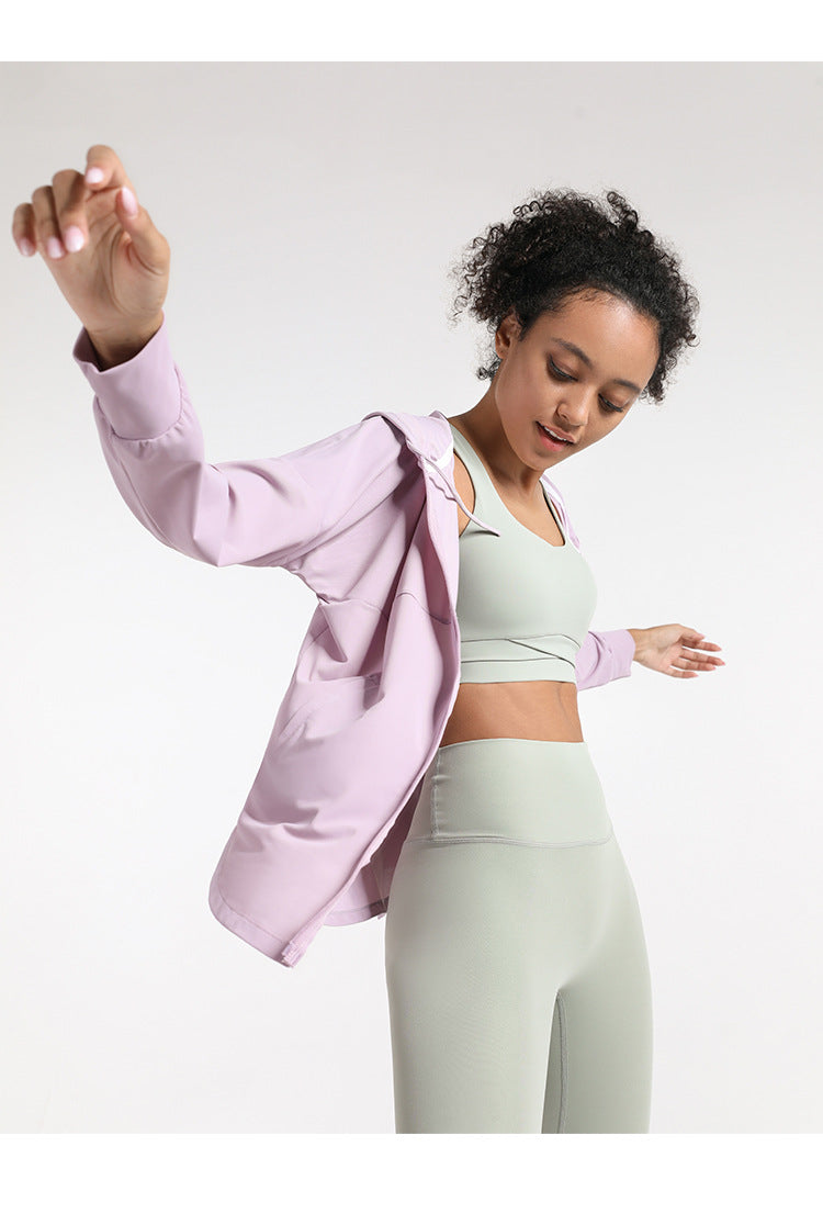 Loose Casual Sports Coat Women Hooded Cardigan Sun Protection Clothing Running Fitness Top Long Sleeve Yoga Wear