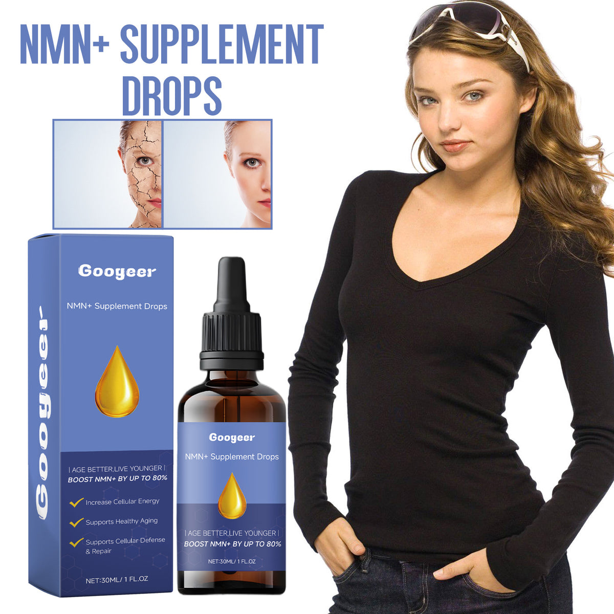 NMN+ Supplement Drops, Replenish Body Energy, Reduce Fine Lines, Repair Skin Elasticity, Firm And Tender Skin