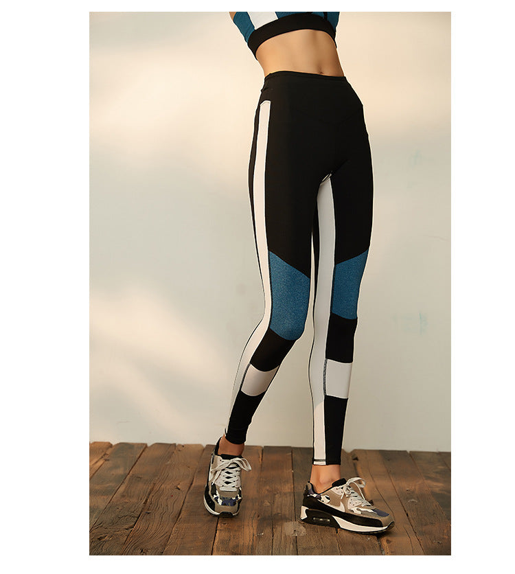 Tight Stretch Workout Pants Women Hip Lifting Sports Pants Stitching Design Yoga Training Pant Trousers