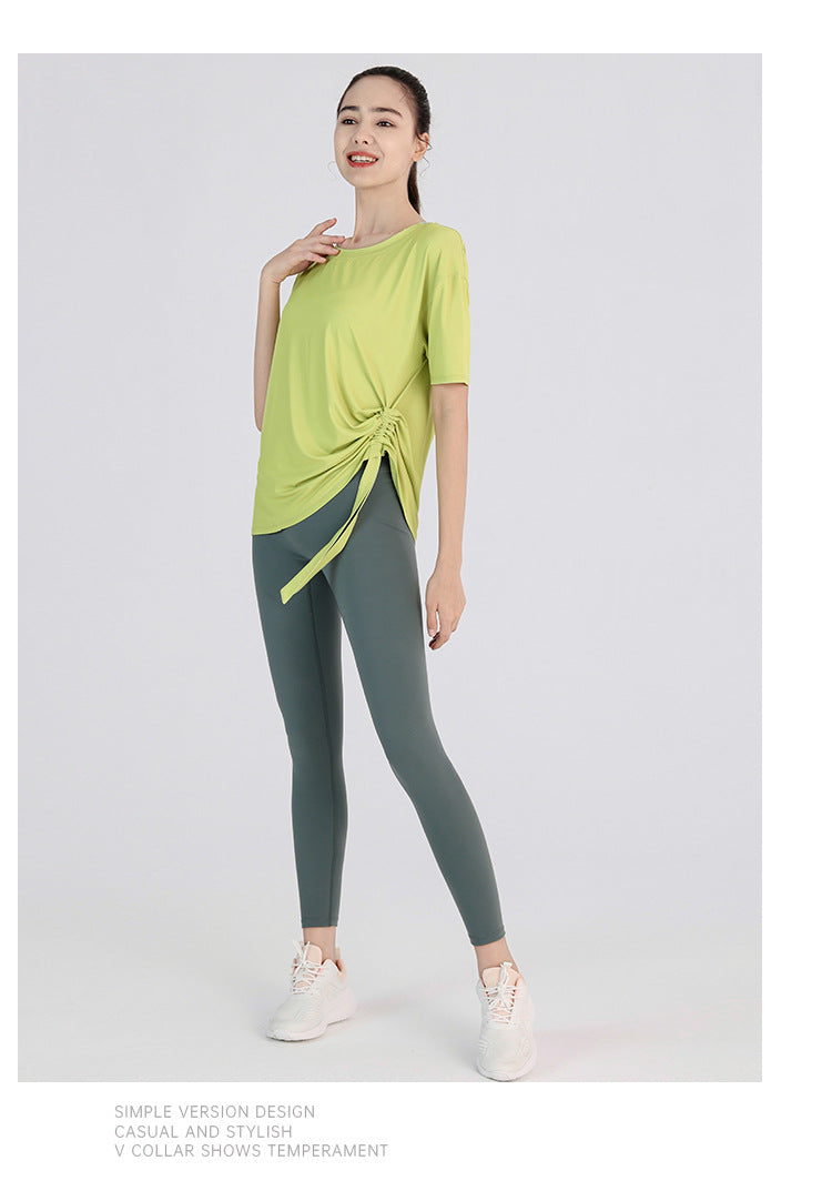Yoga Clothes Women Spring Summer Short Sleeve Quick Drying Clothes T-shirt Slimming Internet Celebrity Workout Clothes Morning Running Loose Sports Top