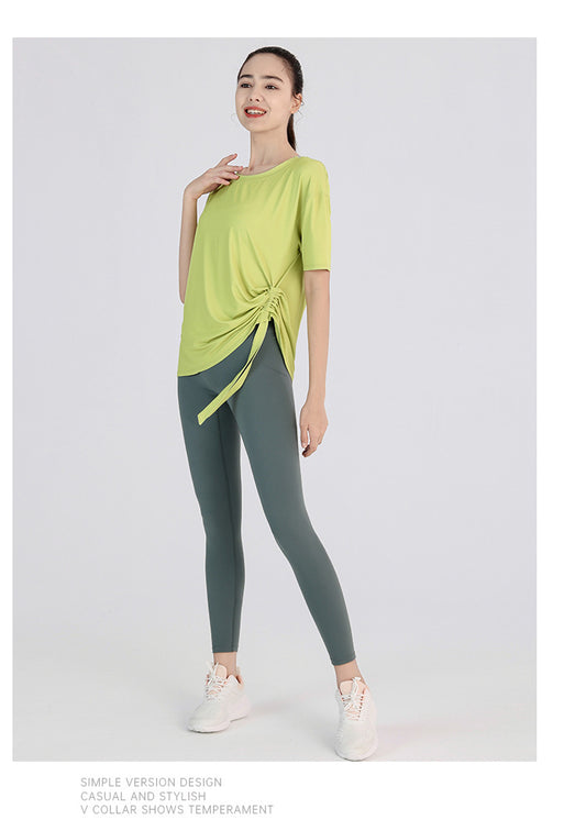 Yoga Clothes Women Spring Summer Short Sleeve Quick Drying Clothes T-shirt Slimming Internet Celebrity Workout Clothes Morning Running Loose Sports Top