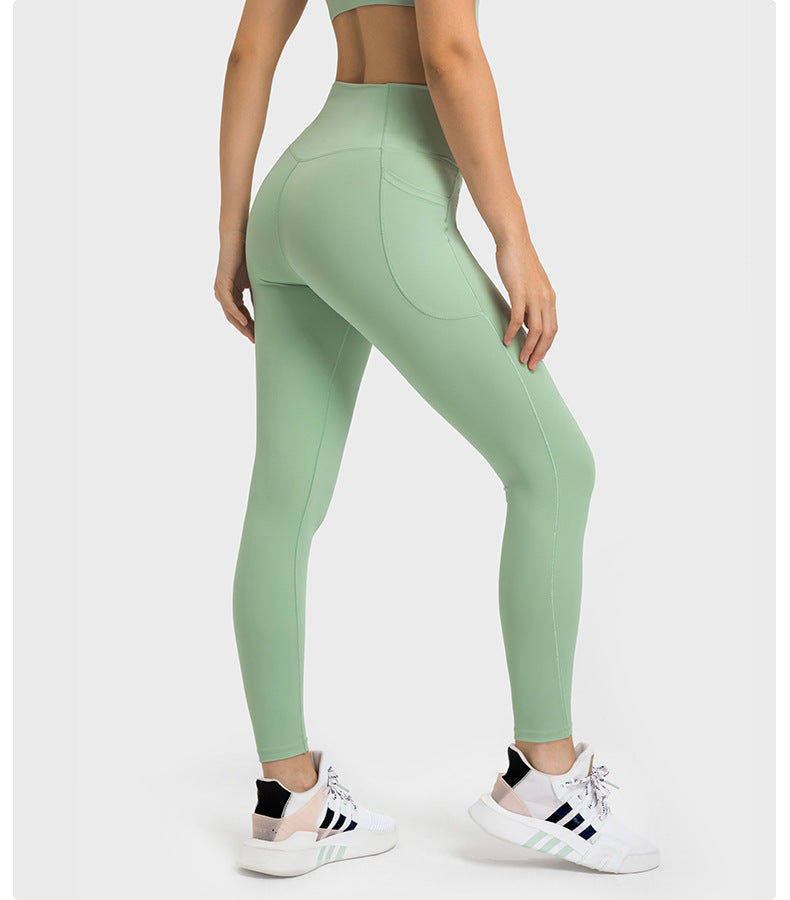 Criss Cross Waist Sports Tights Women Double-Side Pocket without T-Line High Elastic Hip Lifting Cropped Yoga Pants