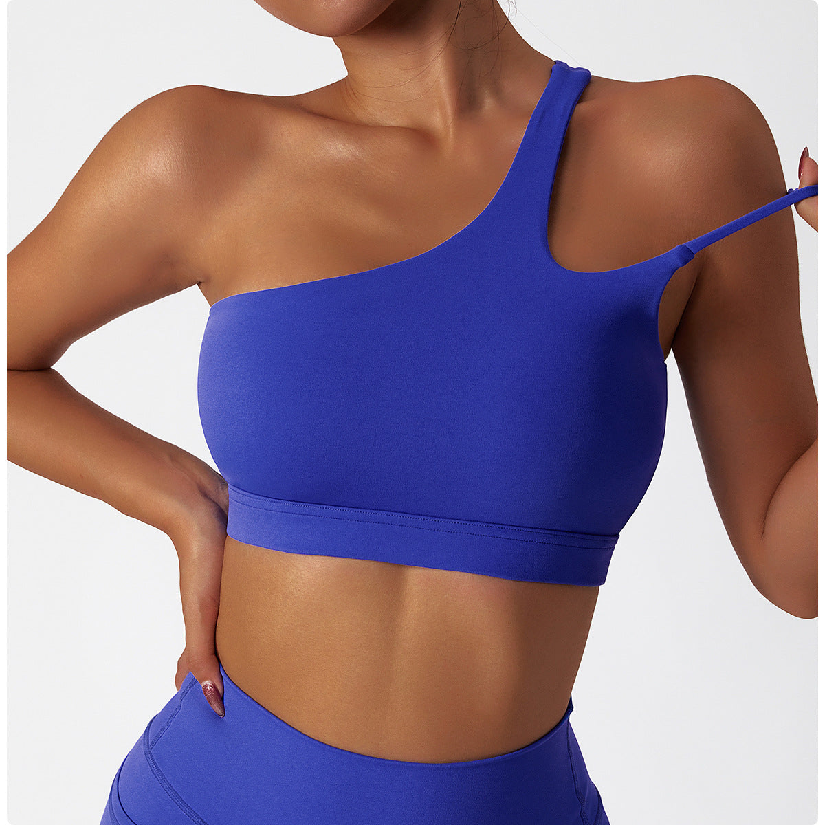 Sollinarry Oblique One Shoulder Shockproof Yoga Bra Cloud Sense Beauty Back Exercise Underwear Irregular Asymmetric Shoulder Strap Running Vest Top