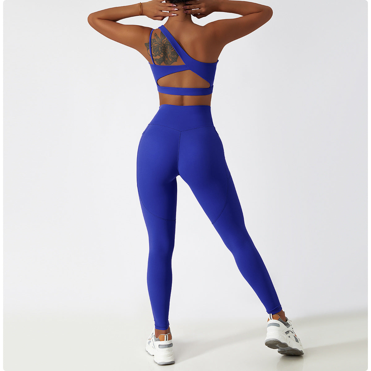 Sollinarry Oblique One Shoulder Shockproof Yoga Bra Cloud Sense Beauty Back Exercise Underwear Irregular Asymmetric Shoulder Strap Running Vest Top